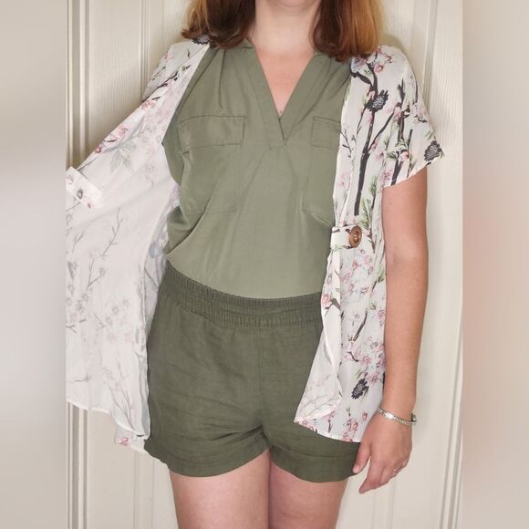 Dressfo 12 White Floral Print Shortsleeves Women's Opened Cardigan - Picture 4 of 13